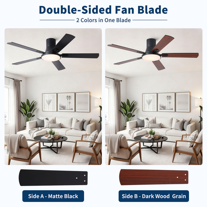 Flush Mount Ceiling Fans With LED Light And Remote Control, 5 Blades