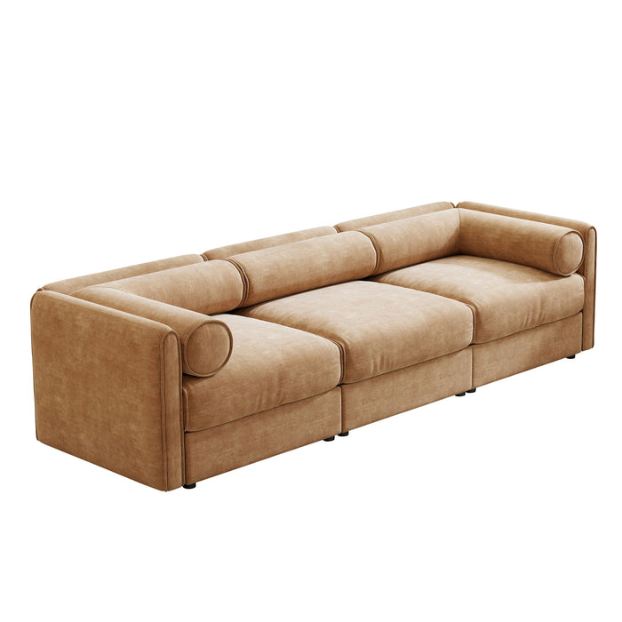 Stylish Chenille Sofa With Storage Seat And Cylindrical Backrest
