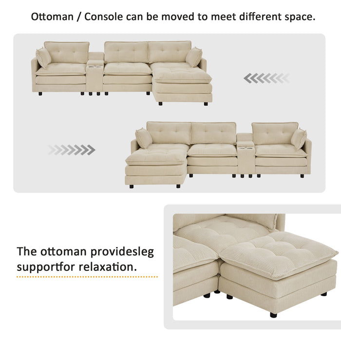 Oversized Modular Sectional Sofa With Multi Functional Console