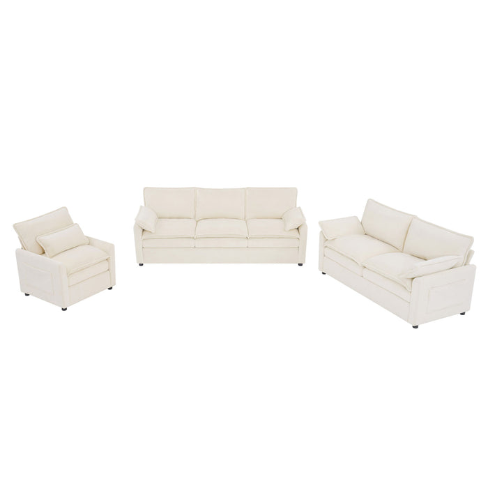 Modern Sofa Set With Double Layer Cushion And Side Storage Pockets