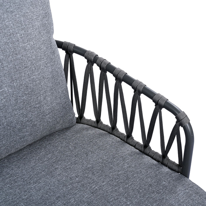 4 Piece Outdoor Patio Furniture Set, Metal Chairs With Woven Rope U Shaped Backrest