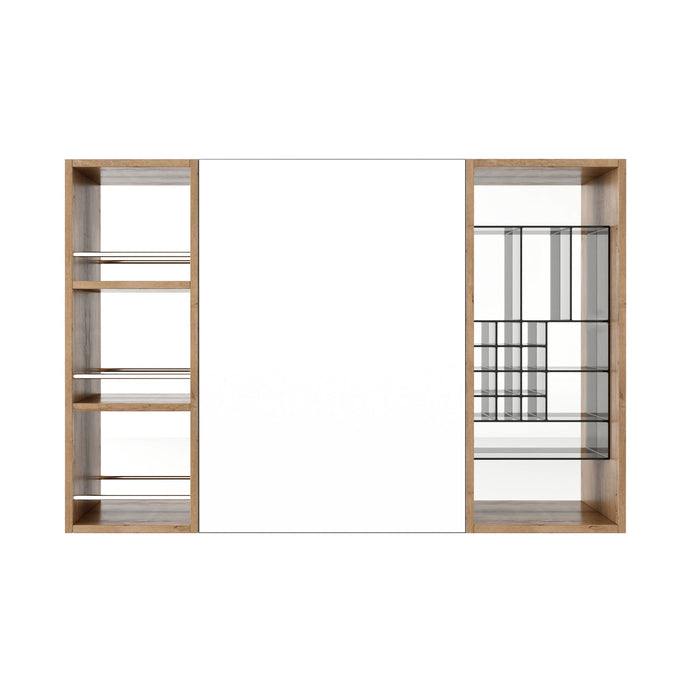 Wall Mounted Bathroom Mirror Cabinet With Adjustable Shelves Storage Cabinet - Imitative Oak