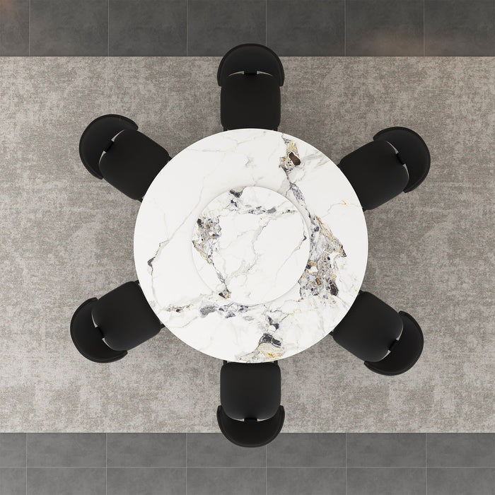 Round Dining Table & 6 Chairs Set - Silver