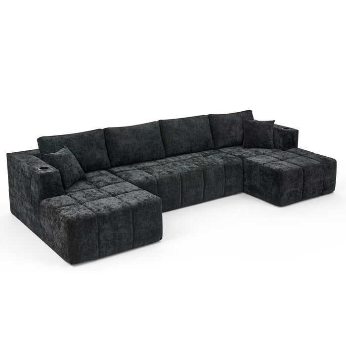 U - Shaped Sectional Sofa, Cup Holders & Side Pockets For Living Room