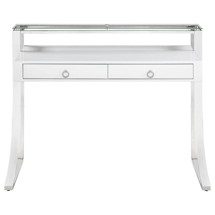Serrano - 2 Drawer Writing Desk With Polished And Tempered Glass Hutch - Glossy White