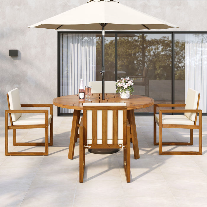 5 Piece Outdoor Patio Dining Set With 4 Armchairs And Table - Beige