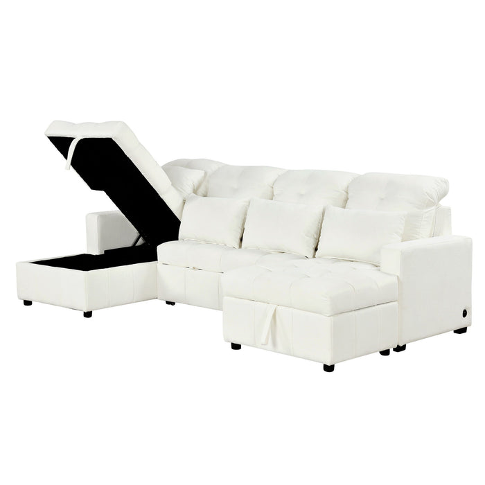 Oversized U-Shaped Versatile Sectional, Pull-Out Sofa Bed With Double Storage Chaise Lounges And 2 USB Ports For Living Room