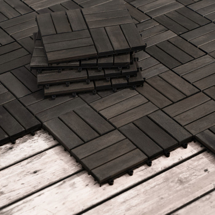 Acacia Wood Interlocking Deck Tiles Checker Pattern For Outdoor Flooring