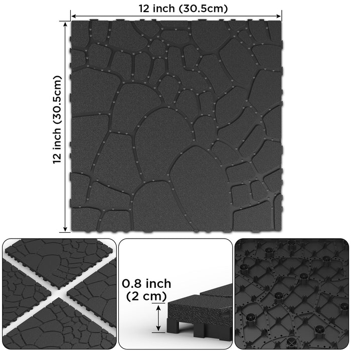 Stone Texture Interlocking Patio Deck Tiles, 44 Pieces