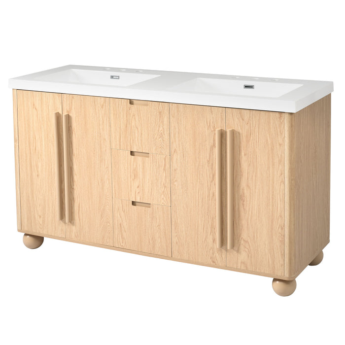Double Sink Bathroom Vanity With Sinks, Soft Close Doors & 3 Drawers - Wood