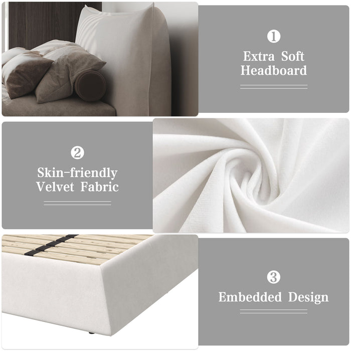 Upholstered Platform Bed With Special Shaped Headboard