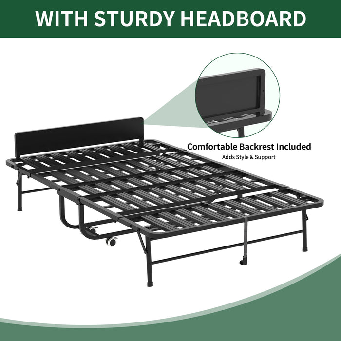 Twin Wide Folding Bed With Adjustable Headboard, Extra Long Rollaway For Tall People, Memory Foam Mattress - Black