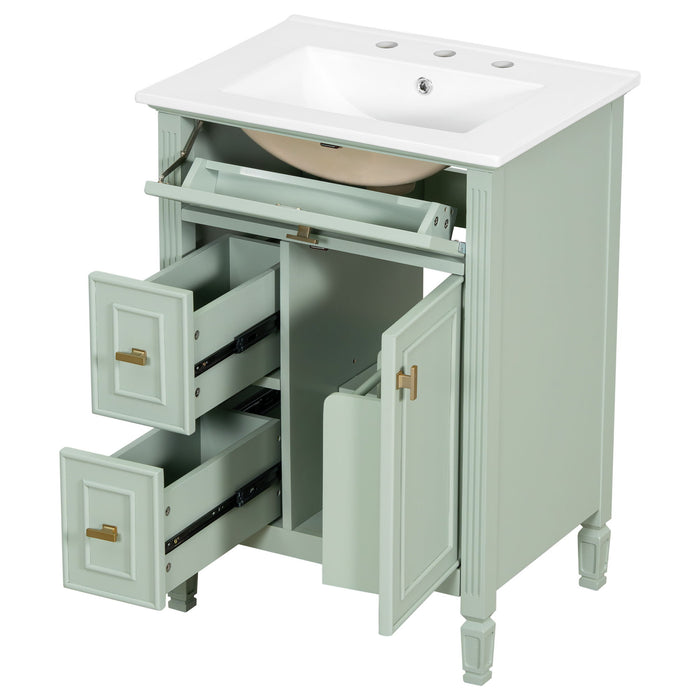 Bathroom Vanity With Sink, Flip Drawer, 2 Drawers, Adjustable Shelf