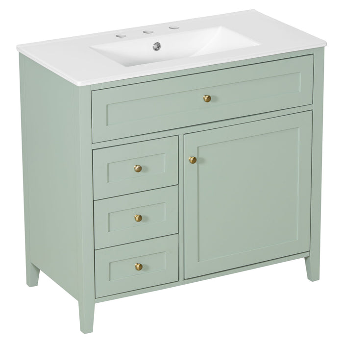Bathroom Vanity With Sink, 3 Drawers & Cabinet With Adjustable Shelves