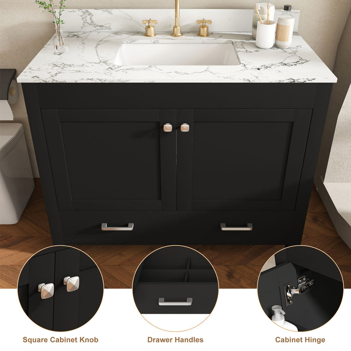 Bathroom Vanity Set, Soft Close Doors, 3 Faucet Holes, Sink Included - Black