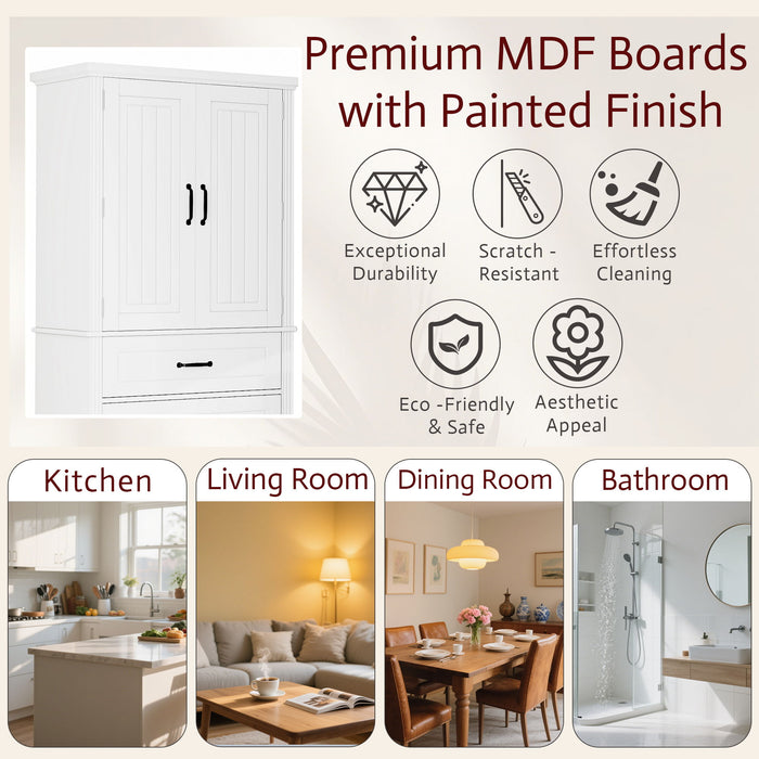 Elegant Multi Functional Storage Cabinet With Slide Rail Drawers, Adjustable Shelves