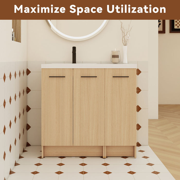 Wall Mounted Floating Bathroom Vanity With Sink, 3 Door Modular Cabinet