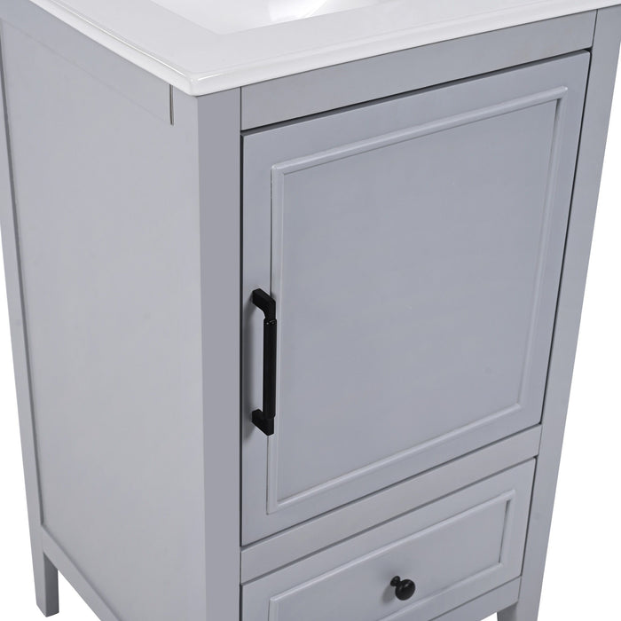20" Bathroom Vanity With Sink, Bathroom Cabinet With A Door, Door Shelf Storage And Adiustable Foot Pads, A Drawer - Gray