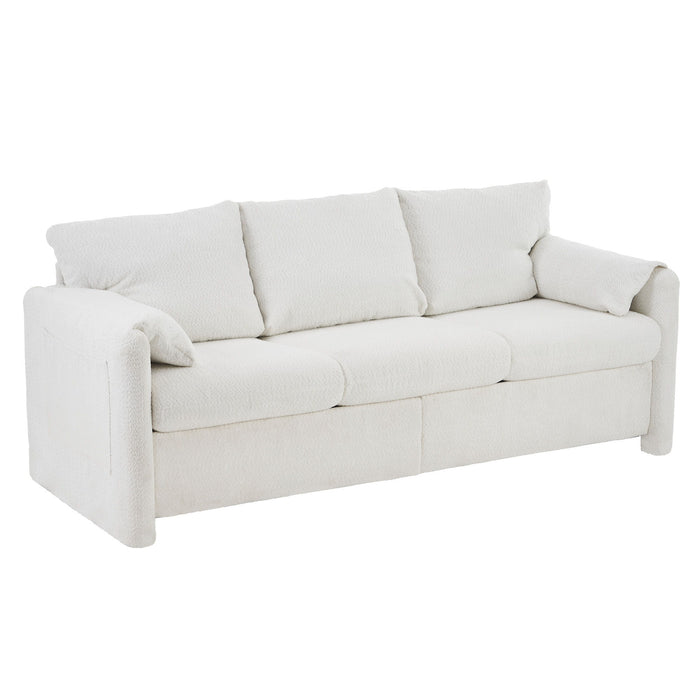 Modern 3 Seater Sofa Chenille Couch Plush Triple Seater Sofa With High Density Foam Cushions, Deep Seat Living Room Couch For Family Room, Apartment & Home Theater - Ivory White