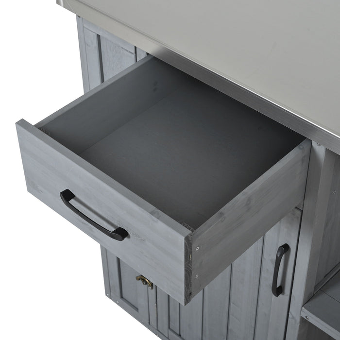 Outdoor Kitchen Island Prep Station With Lockable Wheels, Ample Storage, Towel & Spice Racks