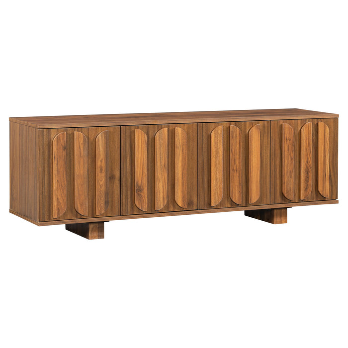 Farmhouse TV Stand, Storage Media Console With Adjustable Shelves & 3 Cable Holes
