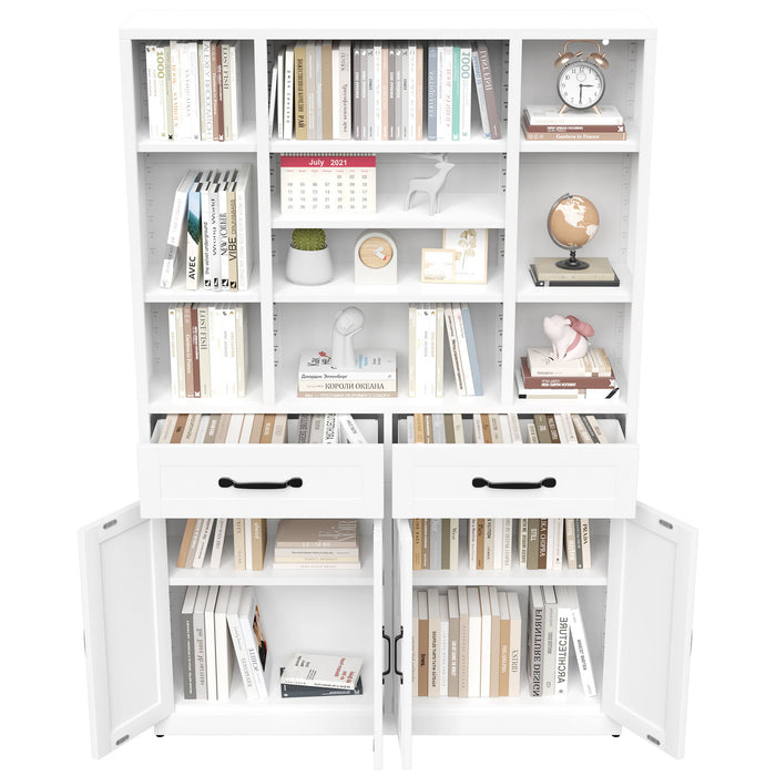 Industrial Bookcase Tall With Adjustable Shelves, Drawers & Doors