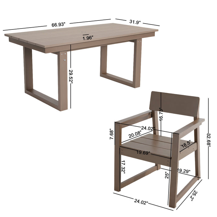 5 Piece Outdoor Dining Set, Table With Umbrella Hole And 4 Armrest Chairs