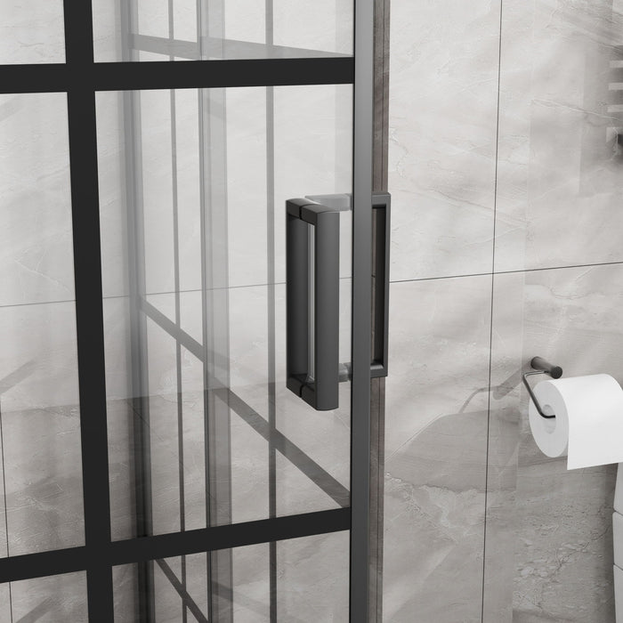 Corner Shower Door, Shower Enclosure With Dual Sliding Doors - Matte Black
