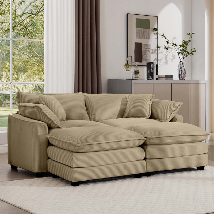 Oversized Modular Cushion Sofa With Ottoman, Low Back, Deep Seating Sofa Set