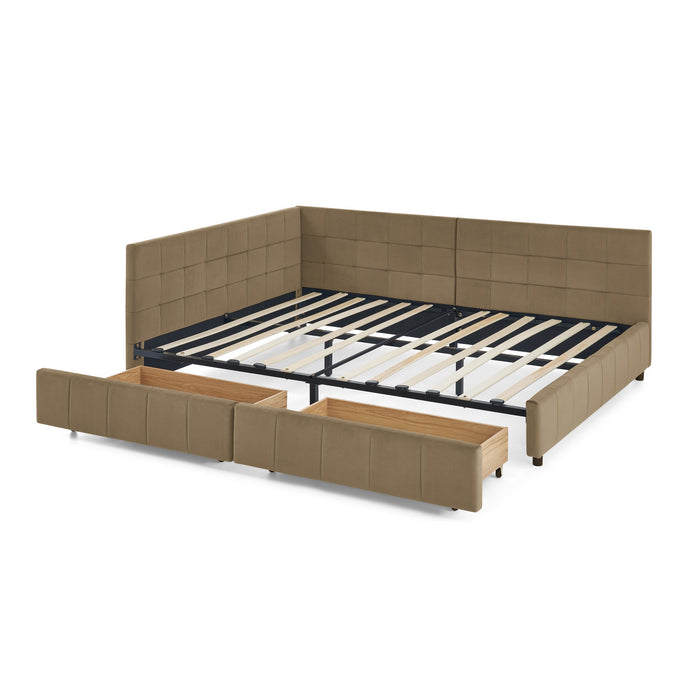 Storage Upholstered Tufted Bed Frame With Backrest And Armrests