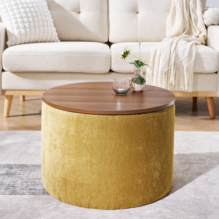 Classic 2 Piece Round Storage Ottoman Set With Drum Shaped Stool