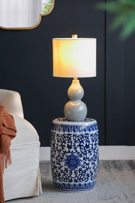 Ceramic Garden Stool, Small Side Tabel - White / Blue