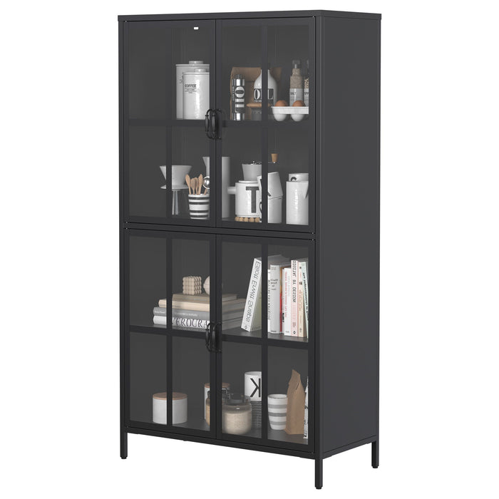 Premium Metal Storage Cabinet With Tempered Glass Doors, Adjustable Shelves, And Anti Tipping Device - Black