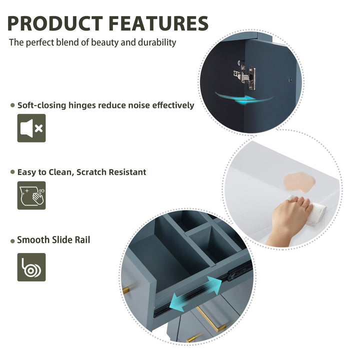 Modern Bathroom Vanity With Ceramic Sink, 6 Drawers & Soft-Close Doors