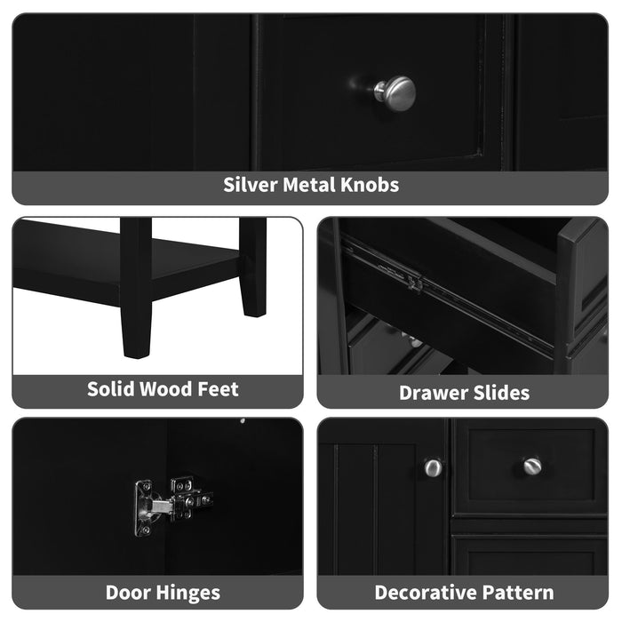 36" Bathroom Vanity & Sink, 2 Cabinet And 3 Drawers - Black