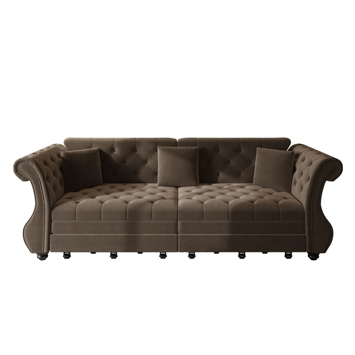 Oversized Chesterfield Pull Out Sofa Bed, Roll Arm Couch With Flower Tufting For Living Room
