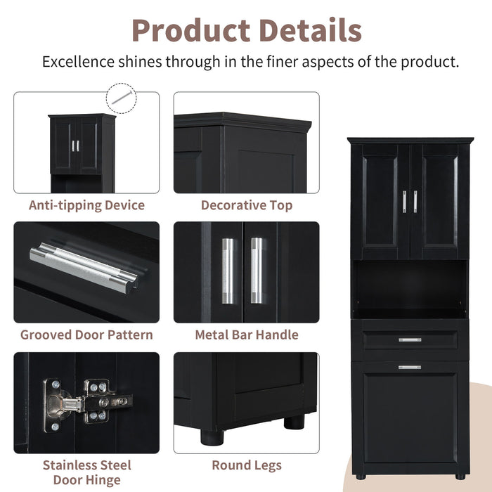 Tall Bathroom Cabinet With Tilt-Out Laundry Basket And Upper Storage
