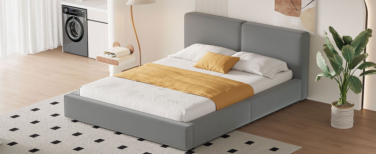 Upholstered Platform Bed, Grounded Bed With Solid Frame