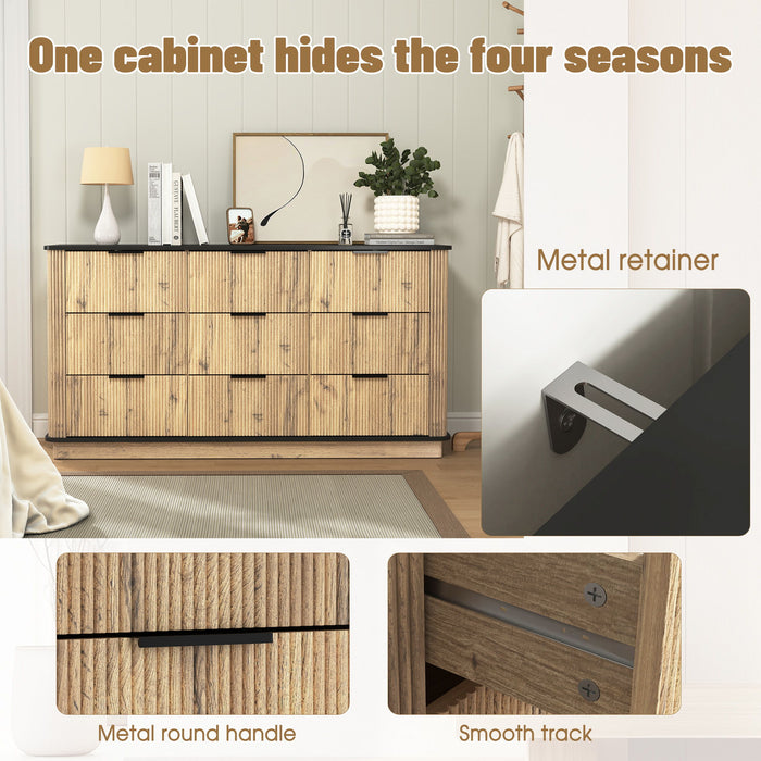 Modern 9 Drawer Cabinet With Metal Rounded Corners Multi Functional Storage - Black