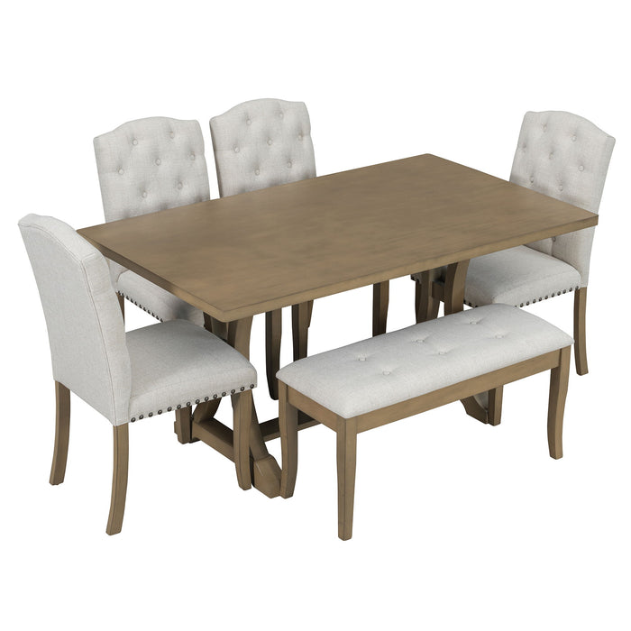 Dining Table Set With 4 Upholstered Chairs And Bench