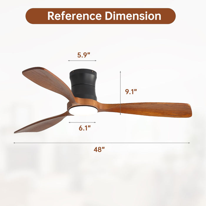 48" Ceiling Fan With Light, Dimmable LED With Memory, Quiet DC Motor - Matte Black