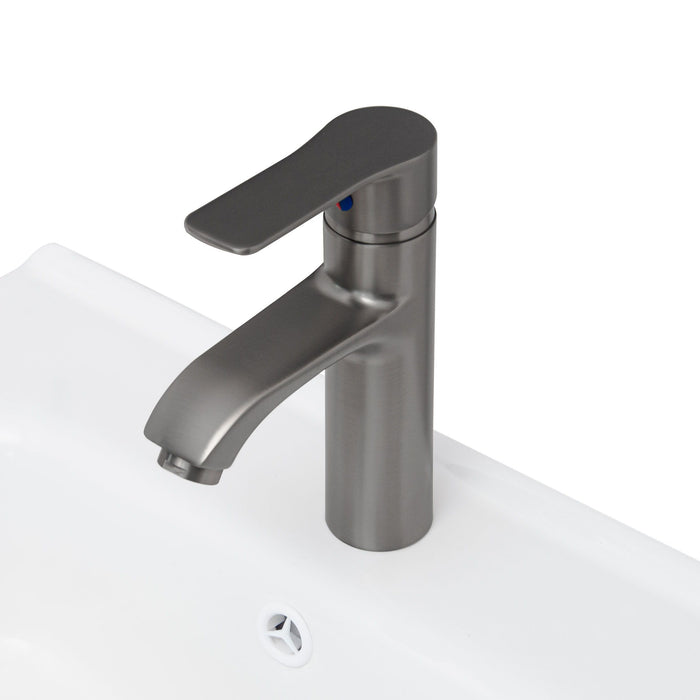 Modern Freestanding Bathroom Vanity With Ceramic Sink, Hot And Cold Faucet, 1 Door Cabinet & Open Shelf