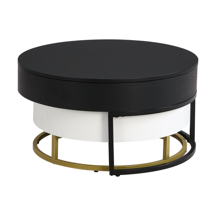 Modern Round Lift-Top Nesting Coffee Tables With 2 Drawers