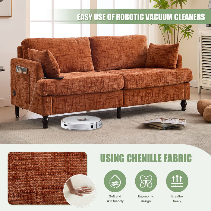 Chenille 2 Seater Sofa With LED Light, USB Charging Port, And Storage Bag