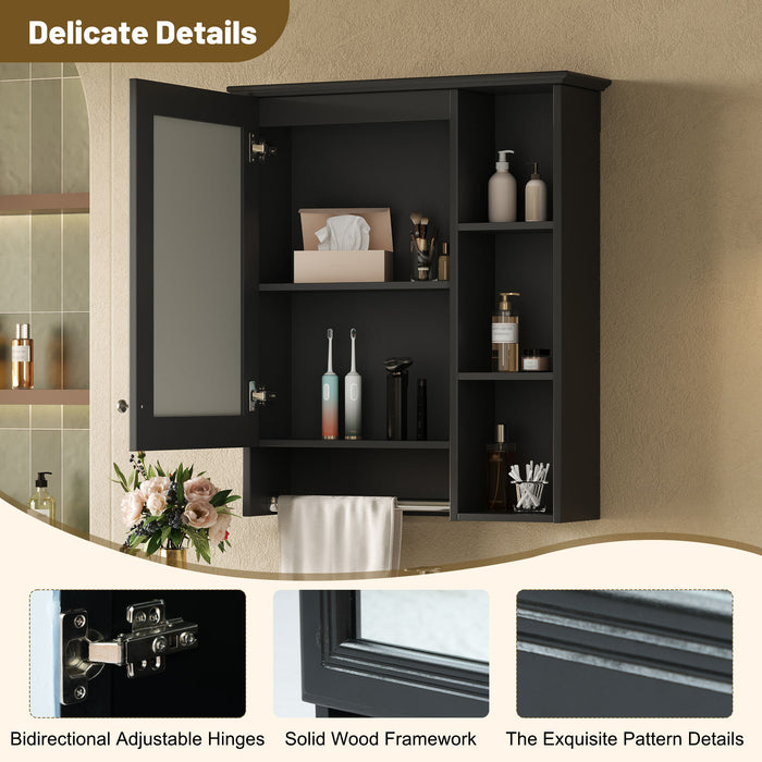 Modern 3 In 1 Bathroom Mirror Cabinet With Adjustable Shelf & Towel Bar