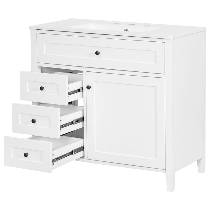 Bathroom Vanity With Sink, 3 Drawers & Cabinet With Adjustable Shelves
