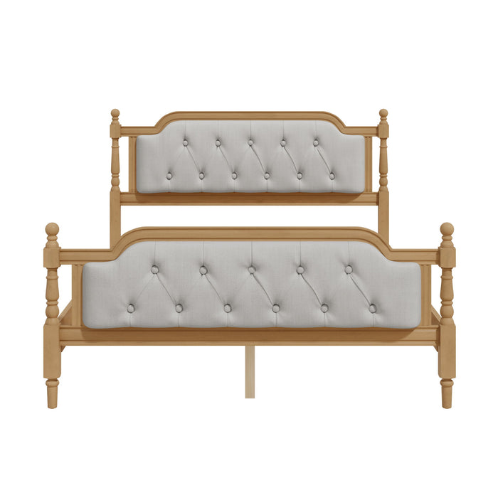 Traditional Style Solid Bed Frame With Upholstered Tufted Headboard, No Box Spring Needed