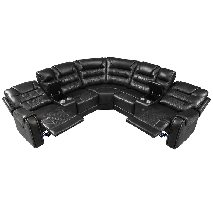 Manual Reclining Sectional Sofa Set, L Shaped Symmetrical Motion Sofa Corner Couch Sets With Storage Boxes, 4 Cup Holders And LED Light Strip For Living Room