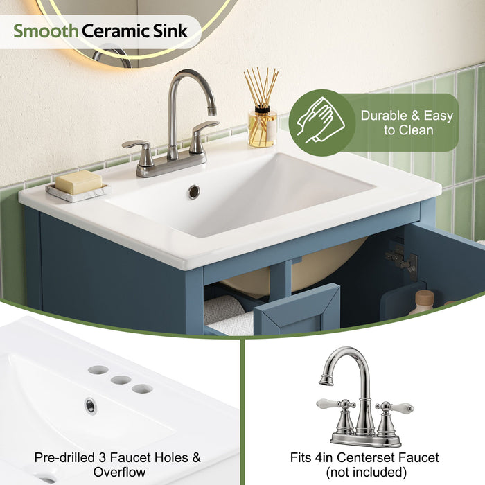 Modern Bathroom Vanity With Sink, Soft Close Drawers & Door, Storage Rack