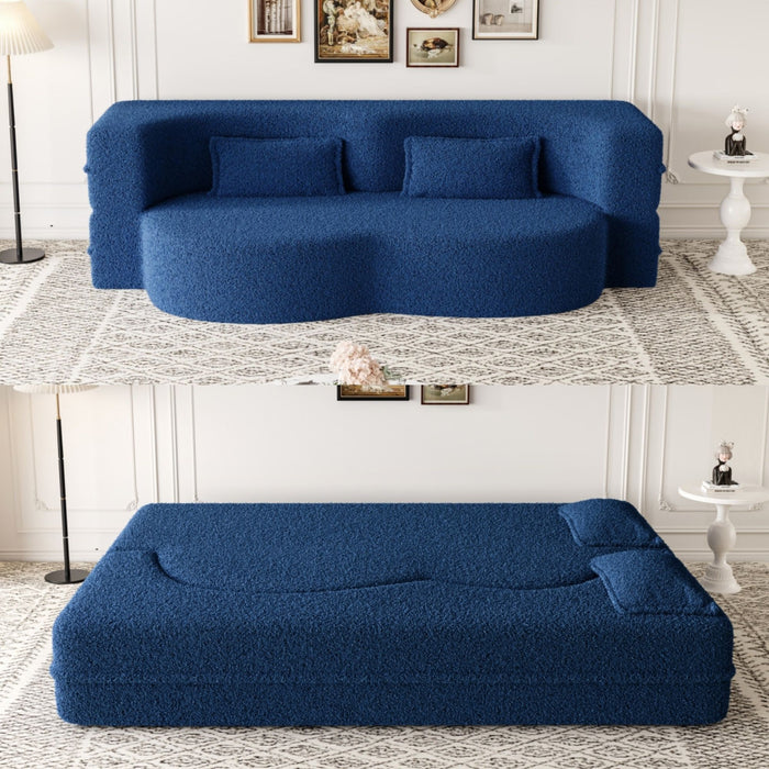 Modern Floor Sofa, With 2 Pillows, Convertible Teddy Fabric Foam Filled Bed